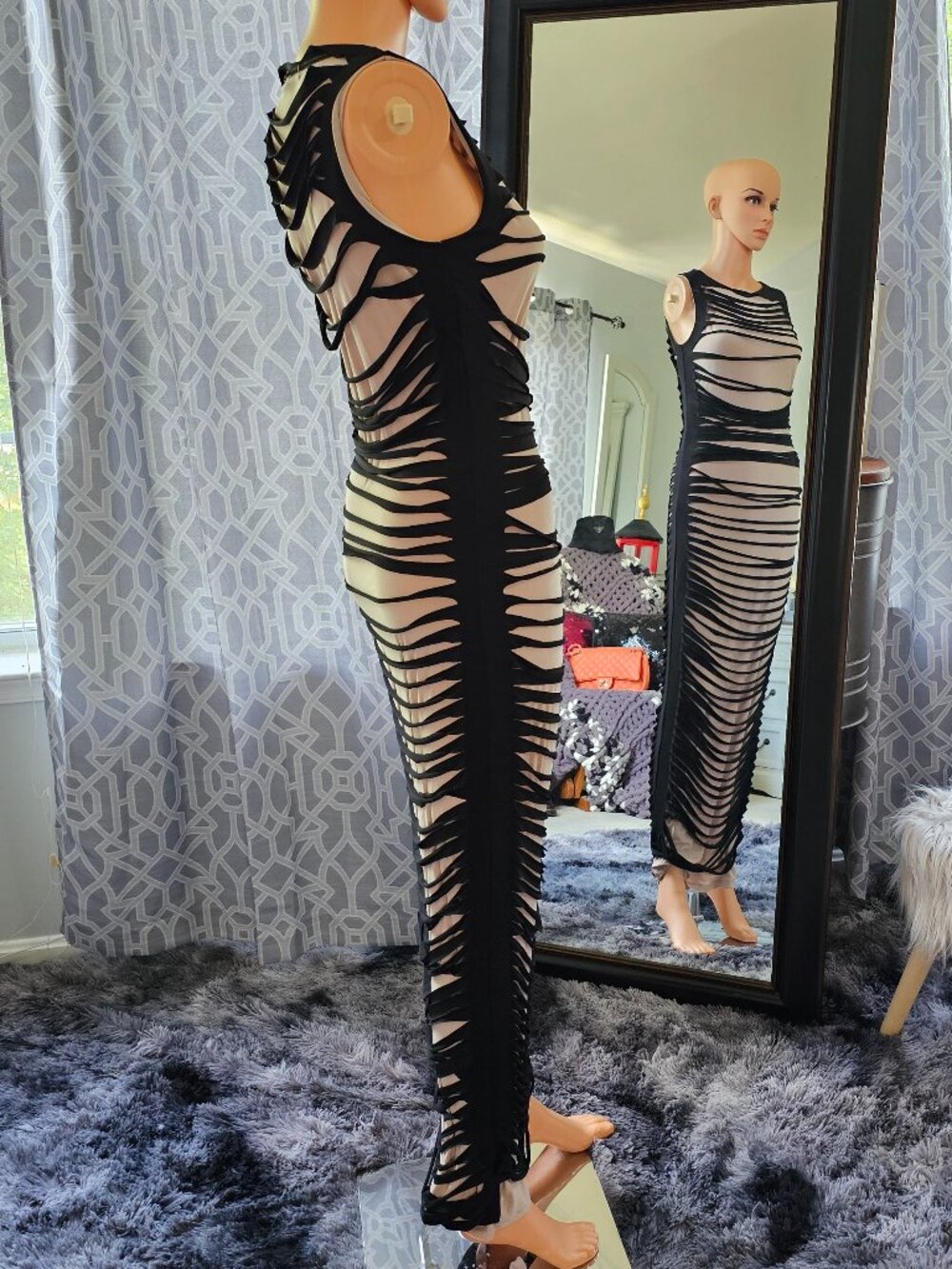LAST POINT LİFE Nude‑Lined Black Shredded Illusion Maxi Dress – Size M - Picture 4 of 5